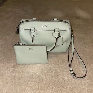 Coach mint green crossbody purse and matching wallet